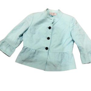 Tahari Blue Linen Blend Peplum Blazer Size 10 Petite
